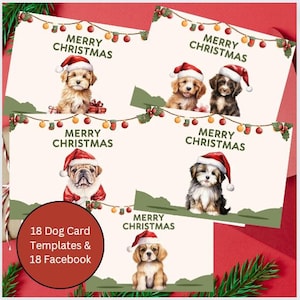 Cute Dog Christmas Cards | Multipile Dogs Christmas Cards | Pug Christmas Card | Puppy Christmas Card | Dog Christmas Card Template