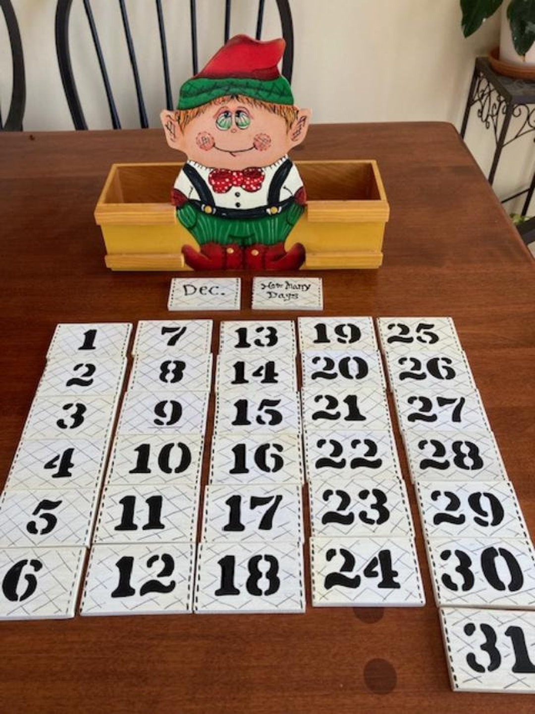 Vtg 1960s Christmas Elf Advent Calendar All Wood Box W/date Etsy