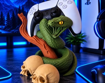 Snake Skull Controller Stand, PS5 or Xbox Controller Holder, Gothic Gamer Desk Decor
