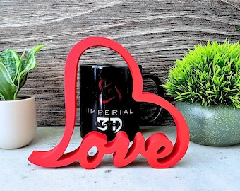 Love Heart Home Decor | 3D Printed Countertop Tabletop Romantic Sign | 6 Colors & 2 Sizes | Modern Minimalist | Wedding Anniversary