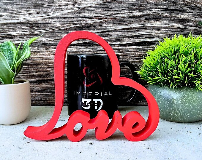Love Heart Home Decor | 3D Printed Countertop Tabletop Romantic Sign | 6 Colors & 2 Sizes | Modern Minimalist | Wedding Anniversary