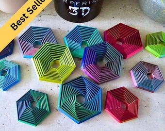 Nested Hexagon Fidget Sensory Toy | Regular Size & Mini | 7 Color Changing Options | 3D Printed | Unique Gift for Son Daughter Student
