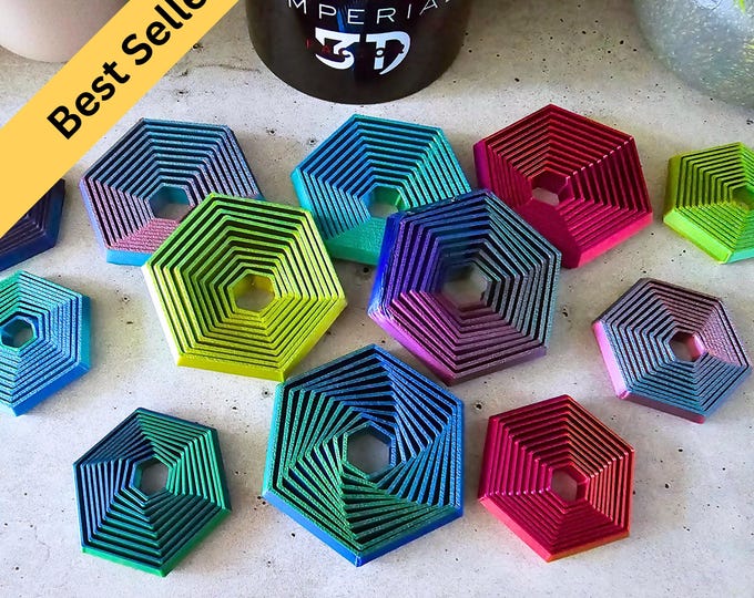 Nested Hexagon Fidget Sensory Toy | Regular Size & Mini | 7 Color Changing Options | 3D Printed | Unique Gift for Son Daughter Student ADHD