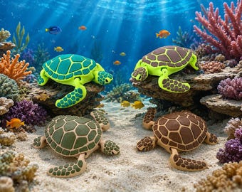 3D Printed Articulated Sea Turtle Flexi, Fidget Toy, Ocean Animal, Desk Pet