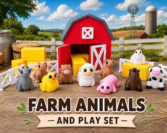 3D Printed Farm Animal Fidget Toys & Barn Play Set: Baby Farm Animals