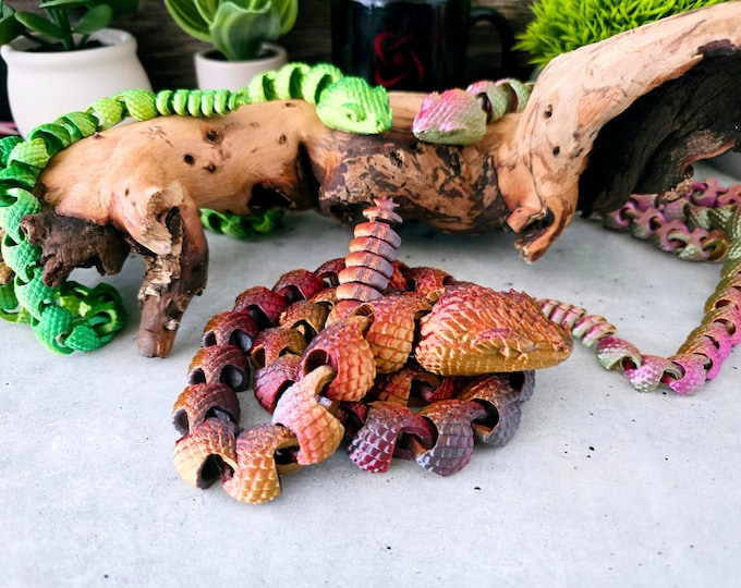 Articulated Rattlesnake Flexi | 3D Printed Color-Changing Snake Toy | 25 Inch Flexible Snake Fidget | 2 Sizes | Realistic Rattle Tail