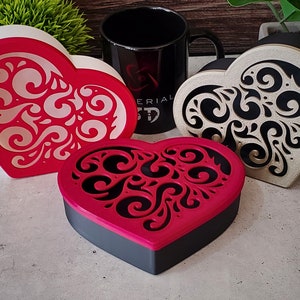 Hartvormige doos met schuifdeksel | 3D-geprinte doos | Geschenkdoos voor sieradenopberger met deksel | Cadeau voor dochter zus moeder vrouw