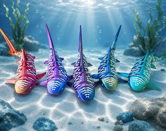 Articulated Tiger Shark Flexi, 3D Printed Shark Fidget Toy, Color Changing
