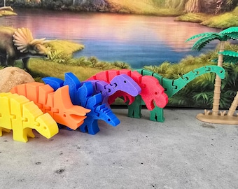Flexible Dinosaur Set 6 Pack | 3D Printed Articulated Dinosaurs | 18 Dino Figures Montessori Stem Toy | Rainbow & Pastel Gift Set for Kids