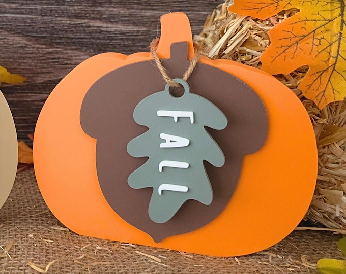Autumn Pumpkin Home Decoration | Fall Acorn Leaf Decor | BOHO Inspired Minimalist Tabletop Countertop Decor | 2 Color Schemes | 3D Printed