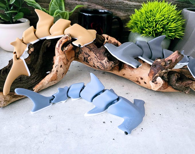 Articulated Hammerhead Shark Flexi: 3D Printed Fidget Ocean Lover Gift