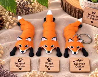 Articulated Fox Fidget: 3D Printed Keychain or Fridge Magnet, Flexi Animal, Backpack Charm
