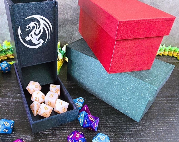Travel Dice Tower | Collapsible Portable Dice Roller | 3D Printed TTRPG Dice Box | Dragon Design | Glitter Colors | D&D Pathfinder RPG Gift