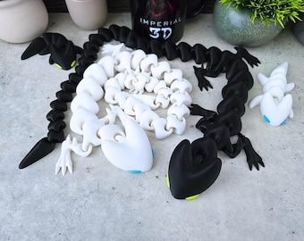 Articulated 3D Printed Night Dragon and Ice Dragon, Fully Poseable Fidget Toy