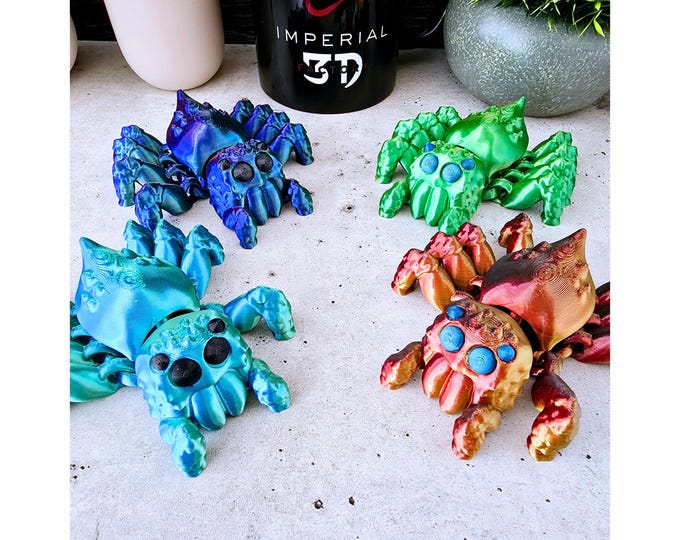 Cute Articulated Jumping Spider Flexi | 3D Printed Poseable Spider | Color-Changing Sensory Fidget | Creepy Gift | Collectible Spider Decor