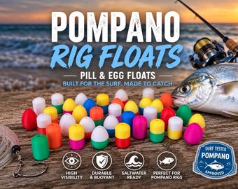Pompano Fishing Floats, 3/4 Inch PETG Egg & Pill Surf Rig Floats, Saltwater Tackle