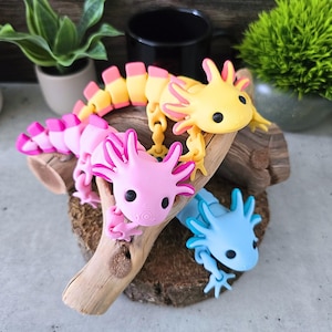 Axolotl articulado y flexible: combinaciones de colores realistas impresas en 3D