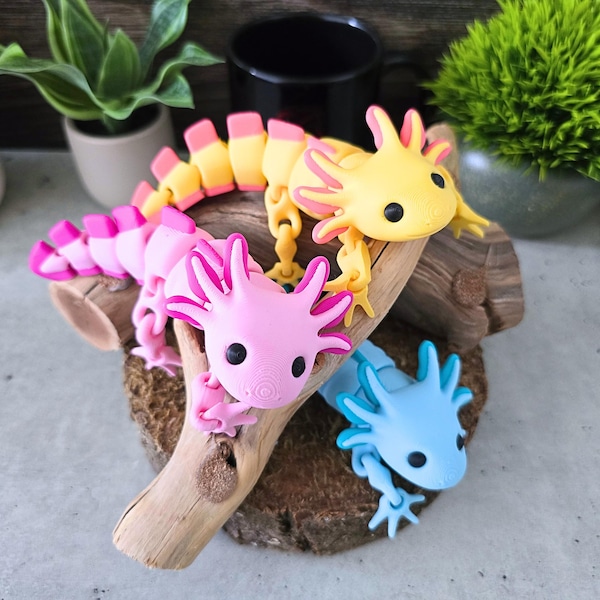Articulated Axolotl Flexi Fidget: 3D Printed Realistic Color Combos