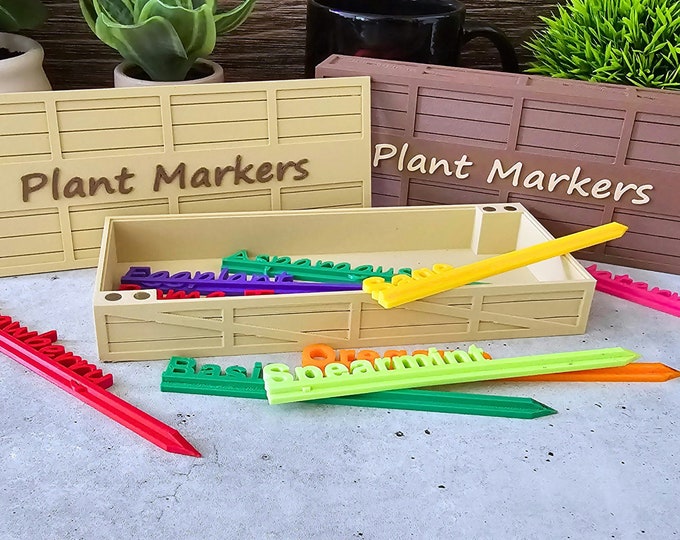 Plant Marker Stage Box | Garden Marker Storage | Wooden Crate Design with Magnetic Lid | Vegetable Herb Fruit Plant Markers | 3D Printed