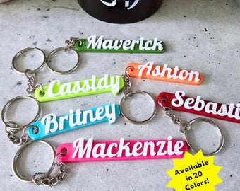 Customized Name Keychain Bar | 3D Printed | White Letters 20 Background Colors | Name Tag Keychain | Backpack Purse Keyring | Custom Gift
