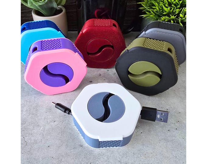 Portable USB Cable Winder | 3D Printed Cord Organizer | 3 Sizes 3, 6, 10 Ft Cables | Vibrant Two-Tone Design | Cable Management for Travel