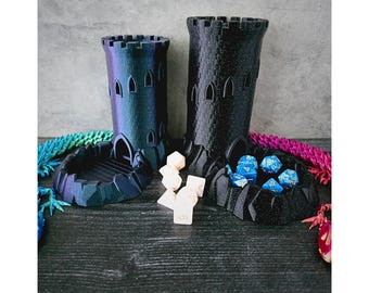Crystal Dice Tower Roll Playing Accessory | TTRPG 7-Piece Dice Set Included | 3D Printed | 2 Color Changing Options 4 Sizes | Roll Playing