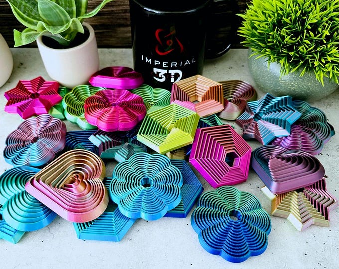 Nested Fidgets Flower Star Heart Hexagon Toy | 3D Printed 7 Color Changing Options | Gift Son Daughter Student | Montessori Stem Sensory