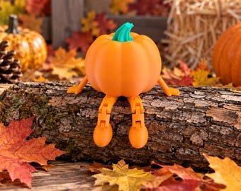 3D Printed Articulated Pumpkin Buddy, Fall Shelf Sitter, Desk Decor