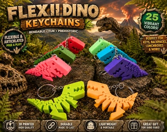 3D Printed T Rex Keychain, Articulated Dinosaur Flexi Fidget Toy
