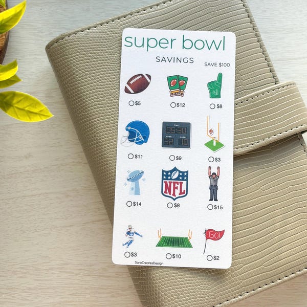 Super Bowl Savings Challenge | Laminated | Glossy Finish | Cash Stuffing