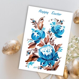 Postal de Feliz Pascua IMPRESIÓN Regalo ucraniano Pintura de flores Tarjeta de felicitación de Feliz Pascua Tarjeta de flores ucranianas Estilo de pintura Petrykivka