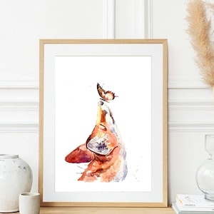 Fox and Butterfly Watercolor Art Print: Animal Poster for Kids Room