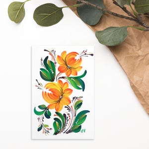 Postal de Feliz Pascua IMPRESIÓN Regalo ucraniano Pintura de flores Tarjeta de felicitación de Feliz Pascua Tarjeta de flores ucranianas Estilo de pintura Petrykivka