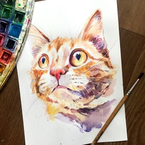 Original Cat Watercolor Painting: A4 Animal Wall Art