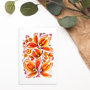 Postal de flores IMPRIMIR Regalo ucraniano Pintura de flores Tarjeta de felicitación de Feliz Pascua Tarjeta de flores ucranianas Estilo de pintura Petrykivka