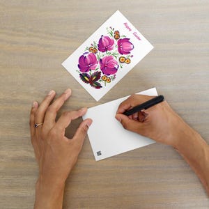 Postal de felicitación IMPRIMIR Regalo ucraniano Pintura de flores Tarjeta de felicitación de Feliz Pascua Tarjeta de flores ucranianas Estilo de pintura Petrykivka