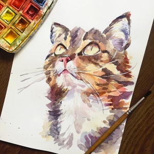 Cat Painting- Original Watercolor Painting, Pet Decor, Cat, Kitten, Cat Print, Cat watercolor, Cat Decor, Cat Lover Gift, Funny Cat Art