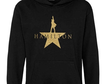 Hamilton the musical hoodie, Alexander Hamilton, kids and adults, matching hoodies, westend broadway, lin-manuel Miranda, gold glitter