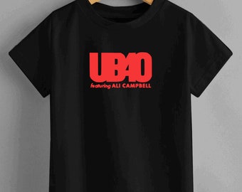 Ub40 T-shirts, ub40 world tour, ub40 merch, featuring Ali Campbell, red red wine, many rivers to cross, in memory of Astro, Unprecedented