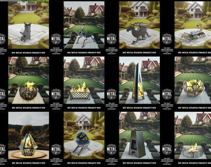 Featured listing image: Firepits 16 Pieces Big Shop Bundle Dxf, Firepit Dxf Bundle, diy weld kit, blueprint templates, diy plans for plasma cutting and welding