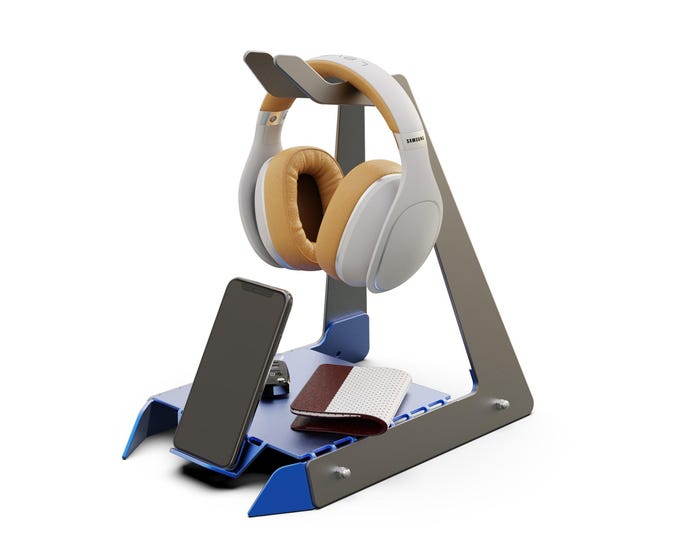 Featured listing image: Metal DIY Headphone & Phone Stand DXF Files: Plasma Laser Cut, Gaming Dock