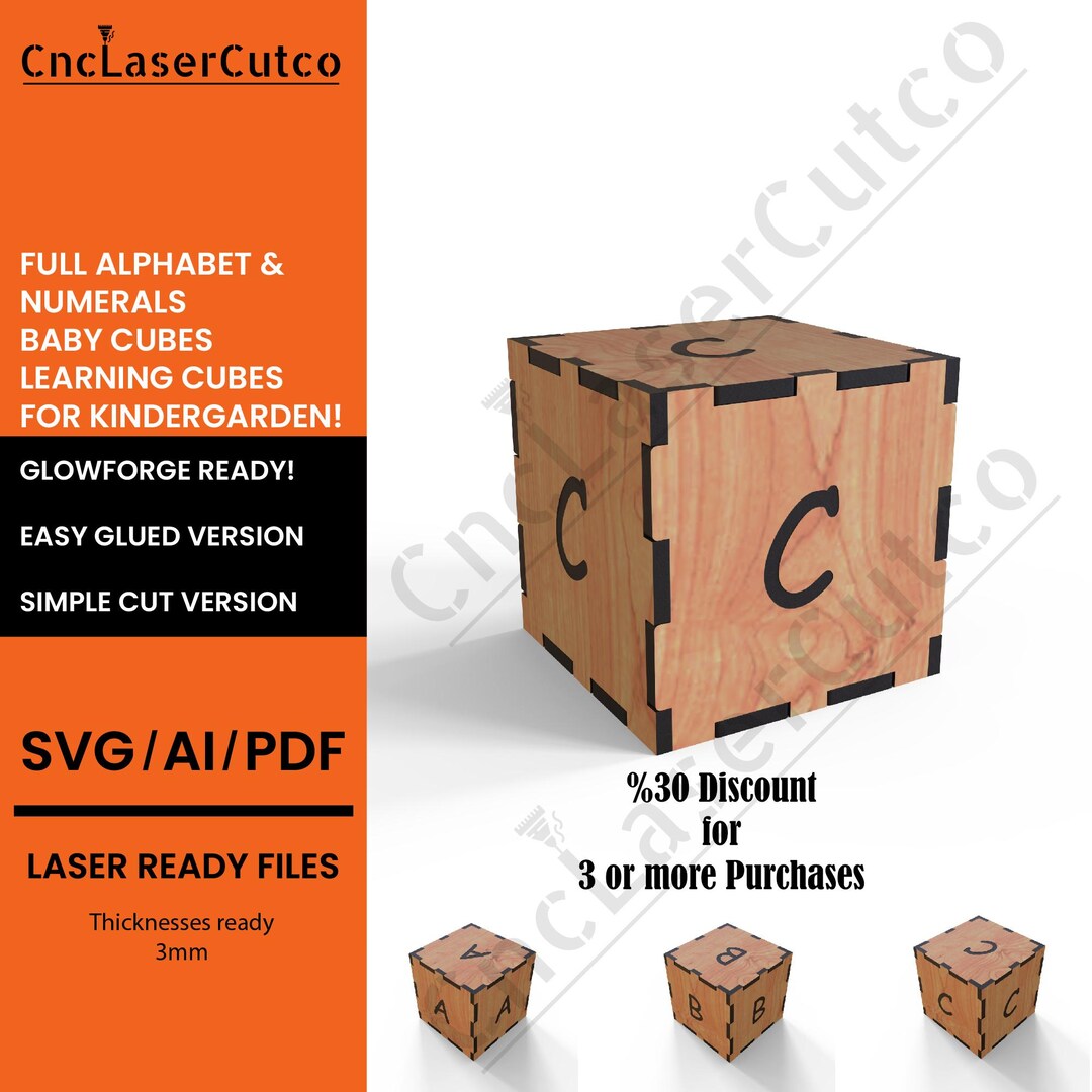Baby Alphabet Learning Cube Box SVG Laser Cut File : CNC Woodworking ...