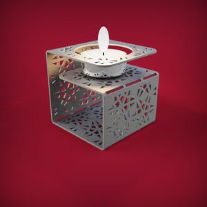 シートメタル DXF ティーライト ホルダー V4、レーザーカット用シンプルなティーライト キャンドル スタンド、CNC、厚さ 1 mm / 2 mm / 3 mm