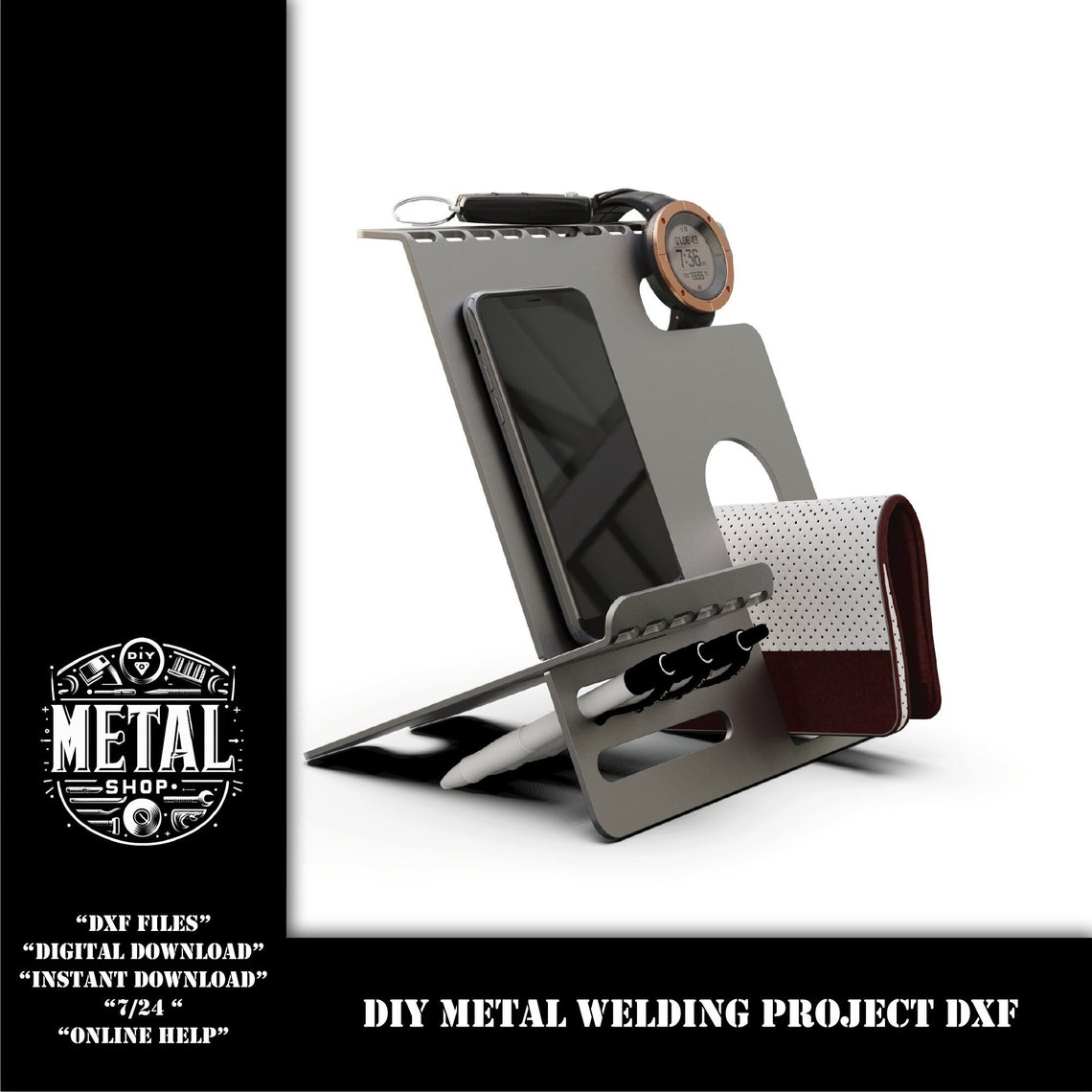 DIY Metal Phone Stand DXF, Charging Dock With Charging Unit Slot DXF Cut Files , Dwg