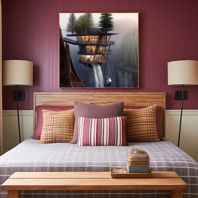 Magic Waterfall Futuristic Living House in the Trees Frank Lloyd