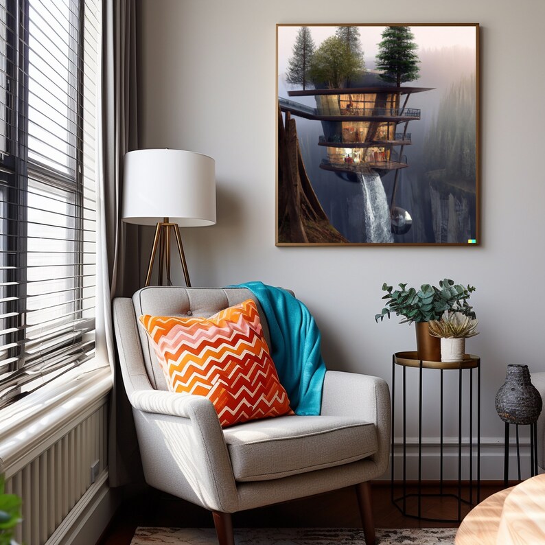 Magic Waterfall Futuristic Living House in the Trees Frank Lloyd