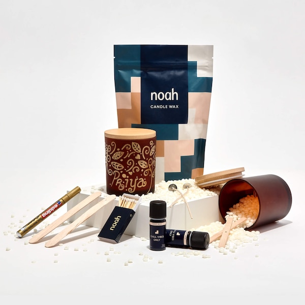 noah Kit de fabrication de bougies DIY pour débutants – Comprend de la cire de bougie, de l'huile essentielle, une mèche, un coffret cadeau – Fabriquez votre propre bougie – Kit d'artisanat inactif