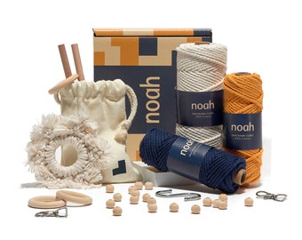 noah DIY Macrame Kit - Inclusief katoenen macrame koord, accessoires, houten palen en instructies - Maak je eigen knutselset Inactief