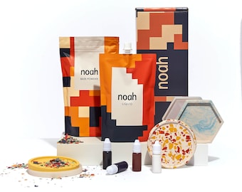 Noah Jesmonite and Terrazzo - Kit de manualidades con moldes de silicona hexagonales y posavasos redondos, kit de pigmentos y herramientas, haz tu propio kit de manualidades