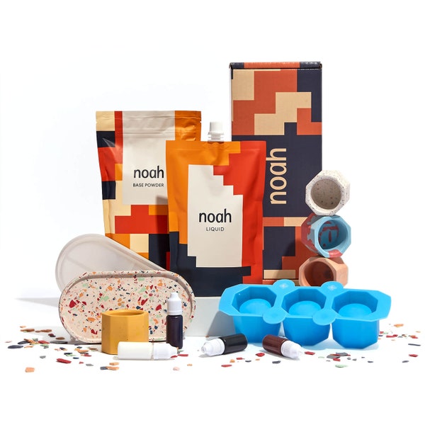 Noah Jesmonite y Terrazzo Kit de manualidades DIY con velas, luces para velas de té y bandeja, moldes de silicona: haga su propio kit de manualidades inactivo